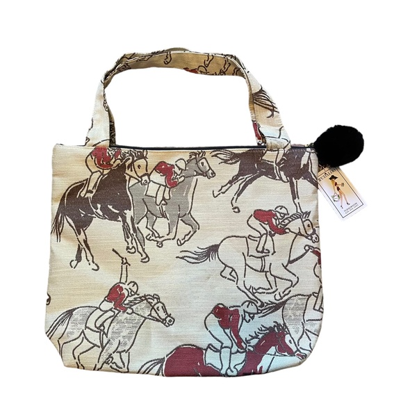 Tudaloo Equestrian Derby Horse Jockey Tote Bag Purse w/ Pom Keychain NWT - Picture 1 of 5